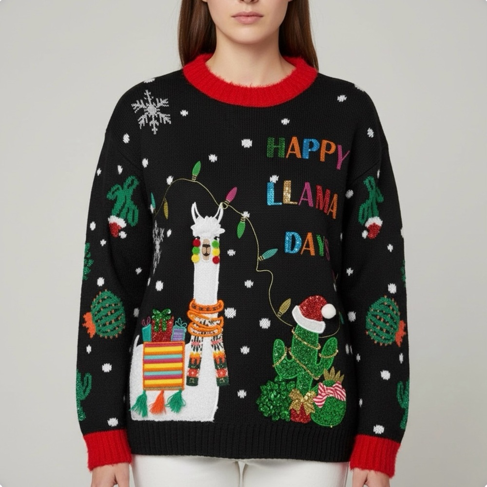 Christmas Sweater Women 3D Accents Sequin Metallic FUN NWT ships next biz day .‎